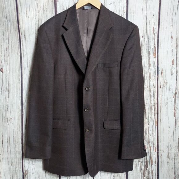 Stafford Plaid Wool Cashmere 3 Button Blazer - Picture 3 of 11